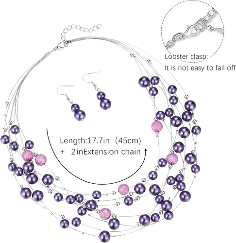 Vista 6 de Collar de perlas en capas de múltiples hebras, gargantilla de perlas para mujer, joyería de cuentas para bodas y fiestas