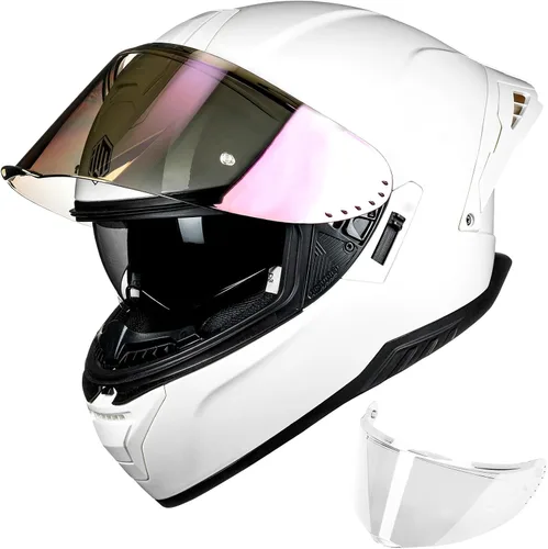 Vista 10 de ILM Cascos de motocicleta de cara completa para adultos, hombres y mujeres, doble visera Powersports Motorbike Street Racing 619 (negro dorado, S)