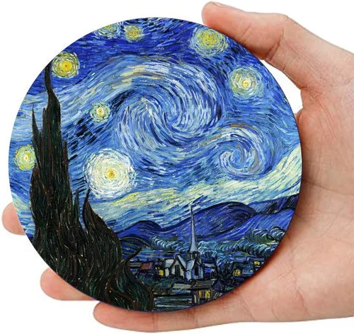 Vista 5 de Posavasos para bebidas Arte de Van Gogh Posavasos de cerámica - Utilice 2 famosas pinturas de Van Gogh, regalos únicos para casa nueva Decoración