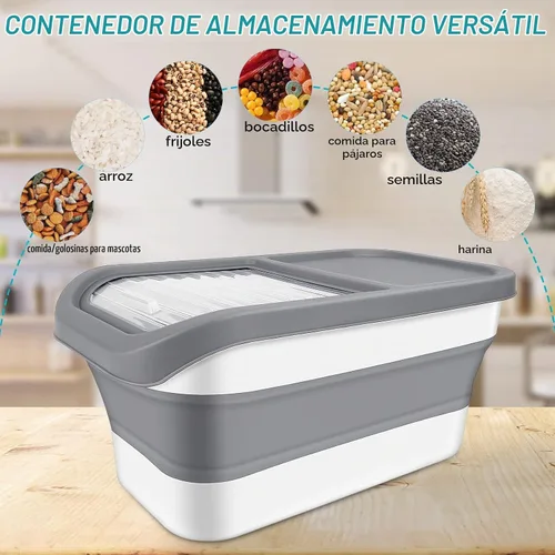 Vista 5 de Contenedores de almacenamiento de alimentos para mascotas, contenedor plegable de comida para gatos con tapa deslizante transparente, contenedor