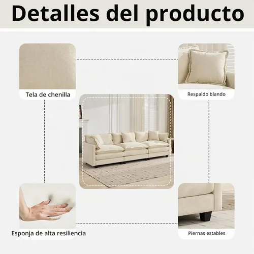 Vista 5 de Sofá seccional modular, sofá de chenilla mullido de 111.5" con reposabrazos y almohadas, sofá de asiento profundo moderno para sala de estar