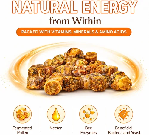 Vista 2 de Pan de abeja orgánico - Polen fermentado natural, multivitamínico para el crecimiento de los senos, superalimento para hombres, mujeres, proteínas