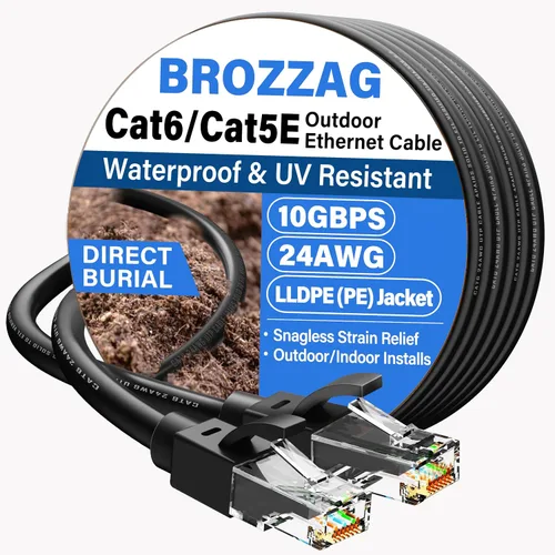 Vista 20 de Cable Ethernet de 20 pies para Cat6/Cat5E, 10 Gbps compatible con Cat8/Cat7, cable de red 24AWG para interiores y exteriores, entierro directo Negro