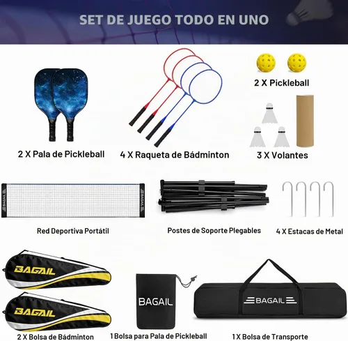 Vista 8 de BAGAIL Badminton Net, Height Adjustable (Up to 5.1')