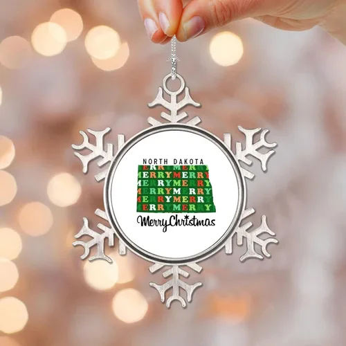 Vista 7 de Adornos de metal de copo de nieve de Carolina del Norte, 50 adornos de Estados Unidos, Feliz Navidad, adorno de Navidad de Carolina del Norte