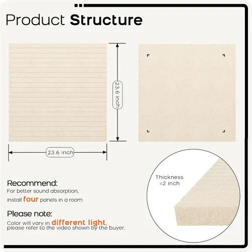 Vista 2 de BUBOS Paneles acústicos de pared, paquete de 2 paneles decorativos insonorizados de 23.6 x 23.6 x 2 pulgadas, decoración de pared con reducción