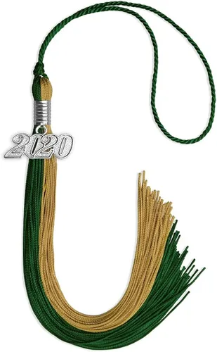 Vista 244 de Endea Graduation Borla de doble color con gota de fecha plateada (negro/oro antiguo, 2025)