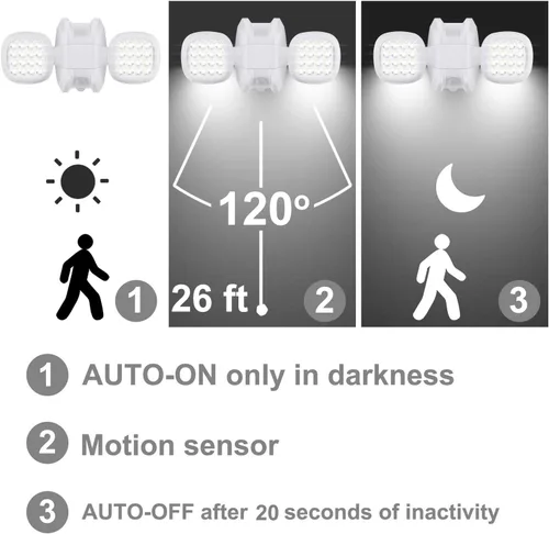 Vista 3 de HONWELL Luz con sensor de movimiento para exteriores, funciona con pilas, luz de inundación de seguridad exterior, inalámbrica, IP65, impermeable