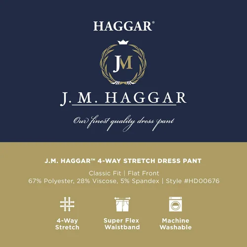 Vista 4 de Haggar Mens Classic Fit Flat Front Flex Waistband Stretch Dress Pant