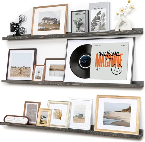 Vista 11 de FLYJOE Estante de repisa de fotos para pared, 24 pulgadas de madera de fresno maciza, estantes para libros de guardería, estantes flotantes