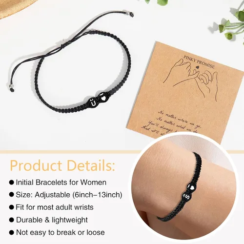 Vista 7 de Pulsera inicial para hombres y mujeres con letra, pulseras de dijes a juego para parejas, pulseras hechas a mano, regalo para novio y novia, regalo