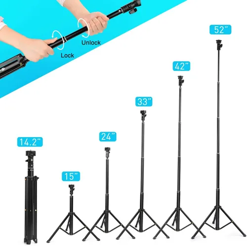 Vista 2 de Yesker Trípode para selfie stick para iPhone Android de 52 pulgadas extensible para teléfono con control remoto Selfie Stick Equipo de grabación