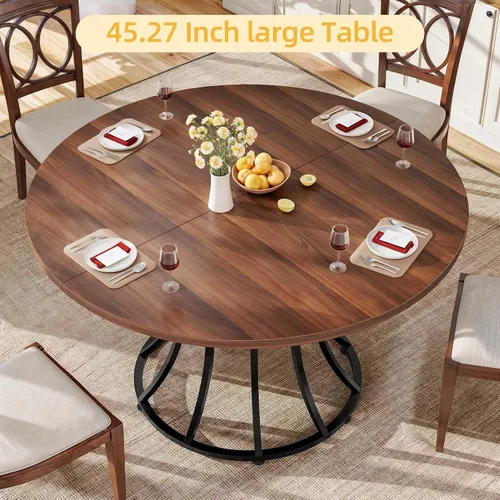 Vista 3 de DWVO Mesa de comedor redonda para 4-6 personas, mesa de cocina circular grande de 45.27 pulgadas, mesa de comedor de granja con base de metal