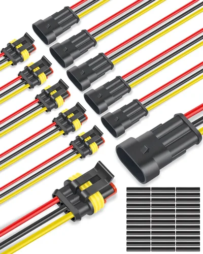 Vista 12 de NAOEVO Conector de 2 pines impermeable, conectores de 2 cables calibre 16 AWG, conectores eléctricos automotrices macho y hembra Way con tubo