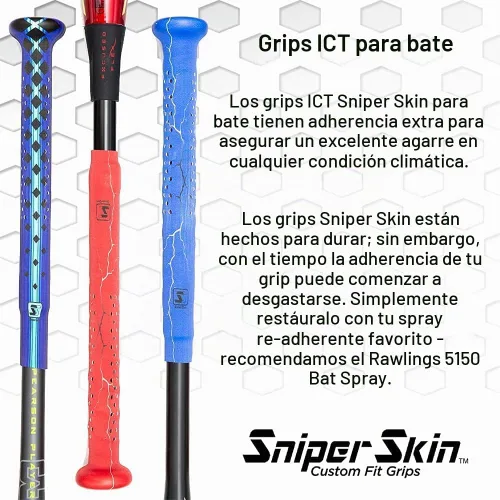 Vista 3 de SNIPER SKIN Baseball & Softball Bat Grip - Replacement Bat Grip Wrap - Easy Install, Strong, Waterproof, Tacked for Performance Negro