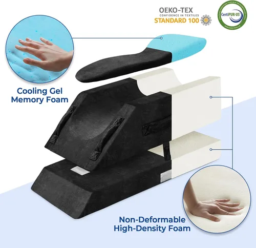 Vista 3 de KingPavonini Almohadas de elevación de piernas ajustables de 4 alturas para después de la cirugía con curva ergonómica, almohada de cuña de espuma