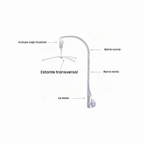 Vista 2 de Caja de música móvil para cuna de bebé blanca de 26 pulgadas, soporte de brazo, soporte de brazo de tuerca, tornillo de tuerca, caja de música