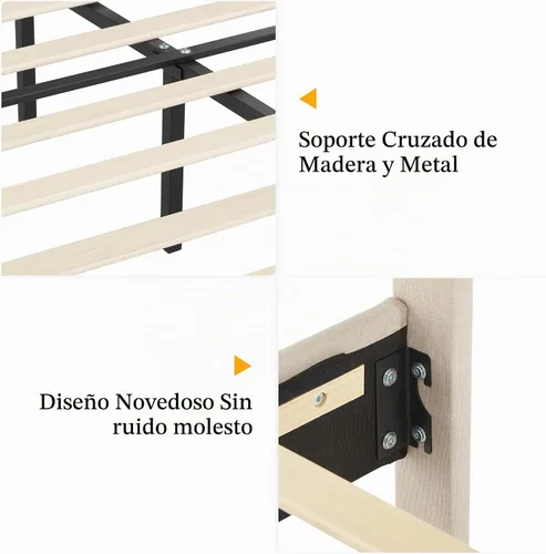 Vista 9 de VECELO - Base de cama tapizada con plataforma individual con cabecera ajustable de panel cosido con botones, fuerte soporte de listones de madera