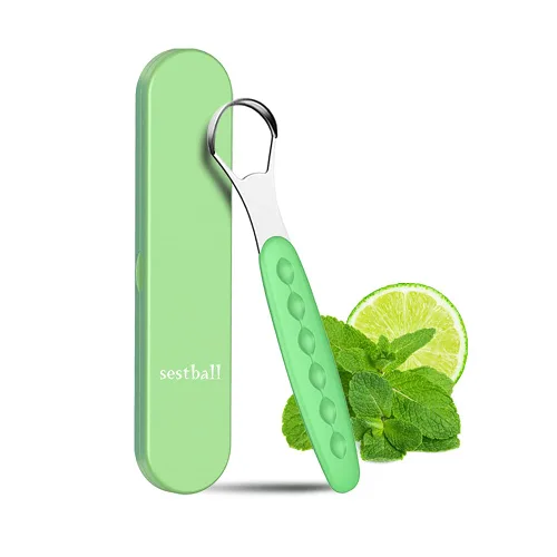 Vista 10 de Nueva versión limpiador raspador de lengua para adultos y niños, juego de cepillos de lengua de metal de grado médico para aliento fresco dental