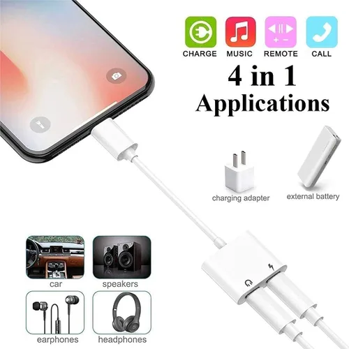 Vista 2 de [Certificado MFi de Apple] Paquete de 2 adaptadores Lightning a 2 Lightning para iPhone, Dual Lightning AUX + adaptador de carga, divisor de cable