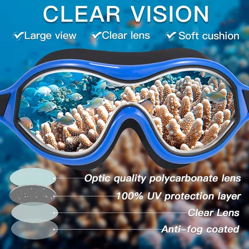 Vista 6 de Keary Paquete de 2 gafas de natación para adultos y jóvenes con junta de silicona suave, protección UV antivaho sin fugas, gafas de visión clara