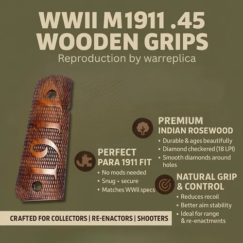 Vista 105 de WWII US M1911 / 1911 .45 Puños de madera - Reproducción