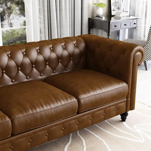 Vista 7 de WILLIAMSPACE Sofá Chesterfield de 88.2 pulgadas para sala de estar, sofás de 3 plazas tapizado de poliuretano para apartamento de oficina