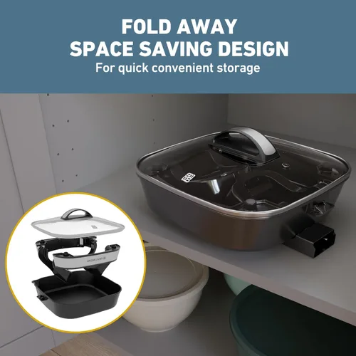 Vista 13 de West Bend Sartén eléctrica de 11 x 11 pulgadas con Diamond Shield cerámica antiadherente, base plegable extraíble, tapa de vidrio templado