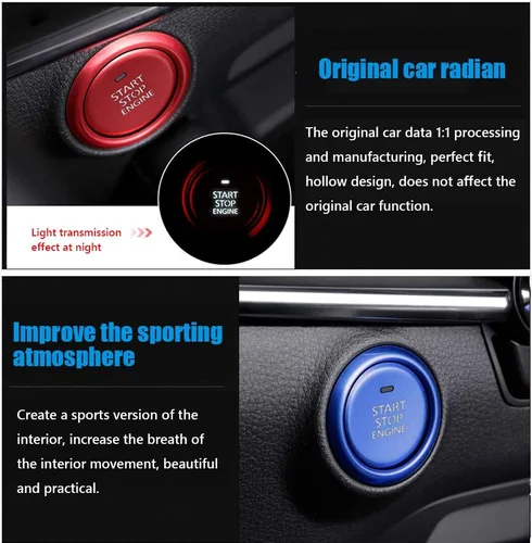 Vista 4 de Great luck - Juego de calcomanías de aluminio para interruptor de arranque y parada del motor, 2 piezas, color azul para Mazda 3 (2019-2020 2021)