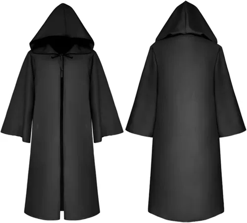 Vista 3 de YAQIZENG Wizard Robes Magician Cloak Halloween Costume Christmas Hooded Cape Adult Teens Knight Cloaks