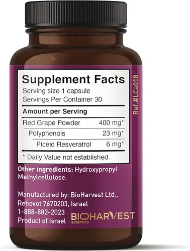 Vista 9 de VINIA Cápsulas de suplemento de resveratrol Piceid. Aumenta el flujo sanguíneo y el óxido nítrico. Presión arterial y apoyo a la salud cardíaca