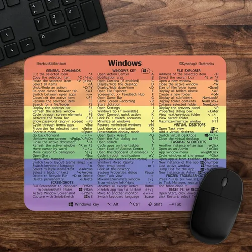 Vista 6 de Synerlogic Windows 10/11 Ultimate Keyboard Shortcut Guía de referencia Mousepad V2.0 (negro)