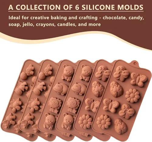 Vista 7 de WARM TIME Juego de 6 moldes de silicona para chocolate, moldes antiadherentes de grado alimenticio, moldes de cocina para chocolate, dulces