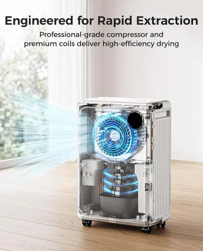 Vista 2 de 32 Pint Dehumidifier for Basement and Home, 2600 Sq Ft with Drain Hose