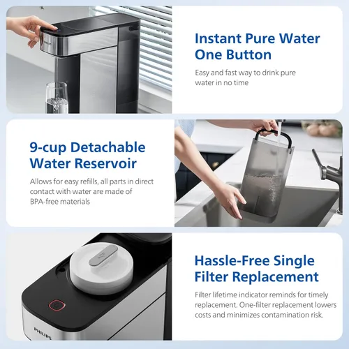 Vista 3 de PHILIPS Encimera de filtro de agua de ósmosis inversa, dispensador compacto de 5 etapas con sistema de filtración de agua RO con tecnología