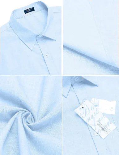 Vista 5 de COOFANDY - Camisa de lino de manga corta con botones estilo informal para hombre, para la playa