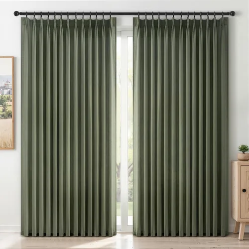 Vista 31 de Topfinel 2 paneles de cortinas plisadas de lino beige y blanco de 63 pulgadas de largo, para dormitorio y sala de estar, cortinas semitransparentes