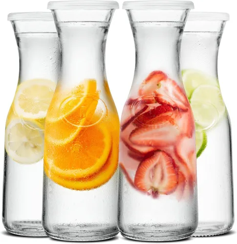 Vista 10 de KooK Jarra de vidrio, suministros de barra de mimosa, jarras con tapa, juego de 3, jarra de agua de vidrio, dispensadores de bebidas para fiestas