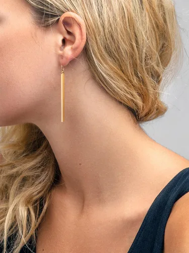 Vista 6 de Aobei Pearl 18K Oro/Platino Chapado en Latón Arete Colgante de Barra Vertical Larga Gota Pendiente Minimalista Joyería Geométrica para Mujeres Barra