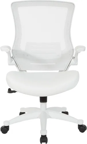 Vista 9 de Office Star - Silla de oficina con respaldo de pantalla blanca ventilada con brazos abatibles acolchados de color con base de nailon blanco, piel