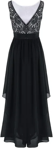 Vista 4 de YiZYiF Women's Elegant Sleeveless V-Back Black Lace Bridesmaid Maxi Long Dress