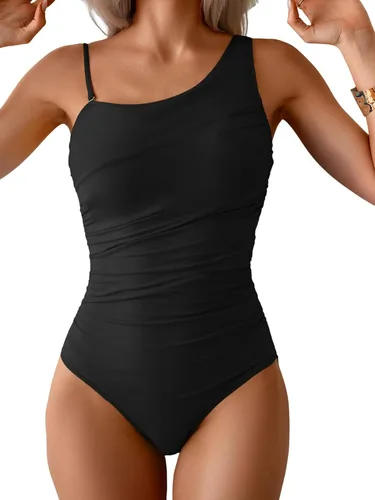 Vista 12 de Aidonger Traje de baño de una pieza con un hombro para mujer, traje de baño de bloque