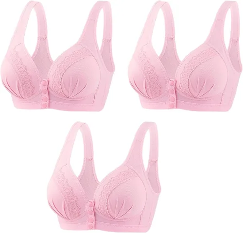 Vista 25 de Glamorette Snap Front Bra Older Women,Snap Front Bra, Sexy Lace Embroidered Bras,Pull-On Front Closure Button Bras 3 unidades de color negro.