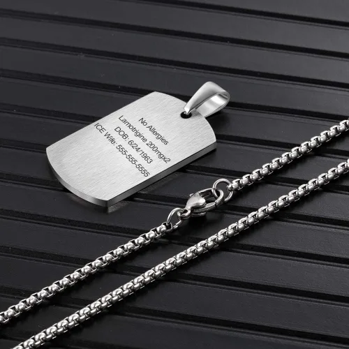 Vista 4 de Collar de alerta médica personalizada de acero inoxidable para hombres y mujeres, etiqueta de identificación médica de emergencia grabada para él