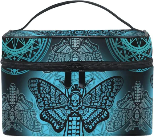 Vista 24 de Bolsa de Maquillaje, Estuche de Maquillaje Organizador de Viaje con Diseño de Calavera y Flores, Estuche de Cosméticos, Bolsas de Aseo para Niñas