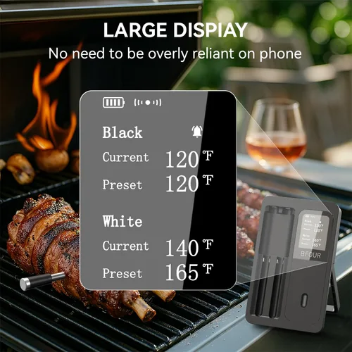 Vista 8 de BFOUR Termómetro Digital Inalámbrico para Carne de 524 Pies con Aplicación Inteligente, Termómetro Bluetooth para Cocinar Ahumador con LCD Booster