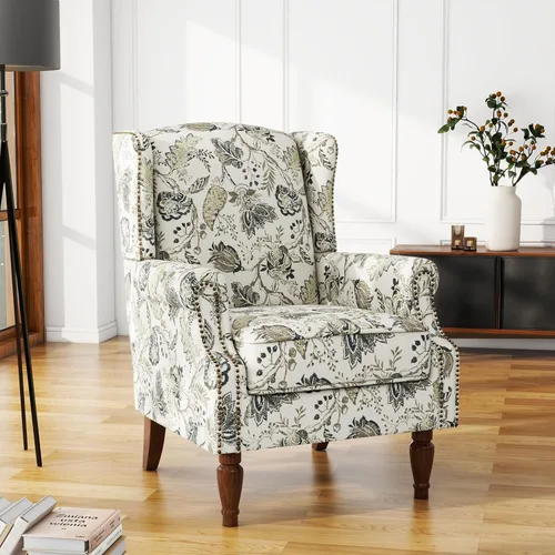 Vista 21 de High Back Accent Chair, Fabric Upholstered Armchair Wingback Chair for Living Room, Comfy Bedroom Reading Seat with Solid Wood Legs, Beige