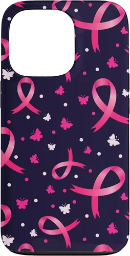 Vista 10 de Funda de soporte para iPhone 17 de mujeres de concientización sobre el cáncer de mama con patrón de cinta rosa