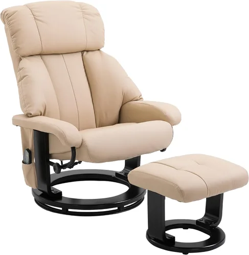 Vista 10 de HOMCOM Silla reclinable de masaje con otomana, reclinable giratorio de 360° y reposapiés, vibración de 10 puntos, silla reclinable de piel sintética