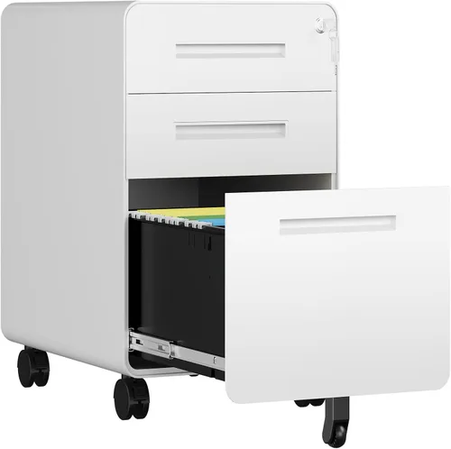 Vista 22 de Archivador de 2 cajones con cerradura, archivadores metálicos para oficina en casa, gabinete pequeño vertical negro para oficina en casa, archivador